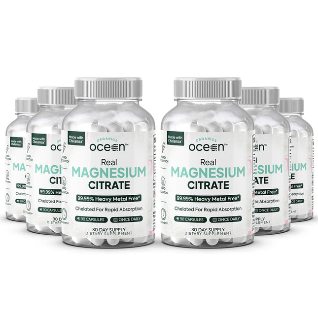 Organics Ocean Real Magnesium Citrate – High-Absorption Chelated Magnesium for Energy, Relaxation, and Regularity – 6 Pack