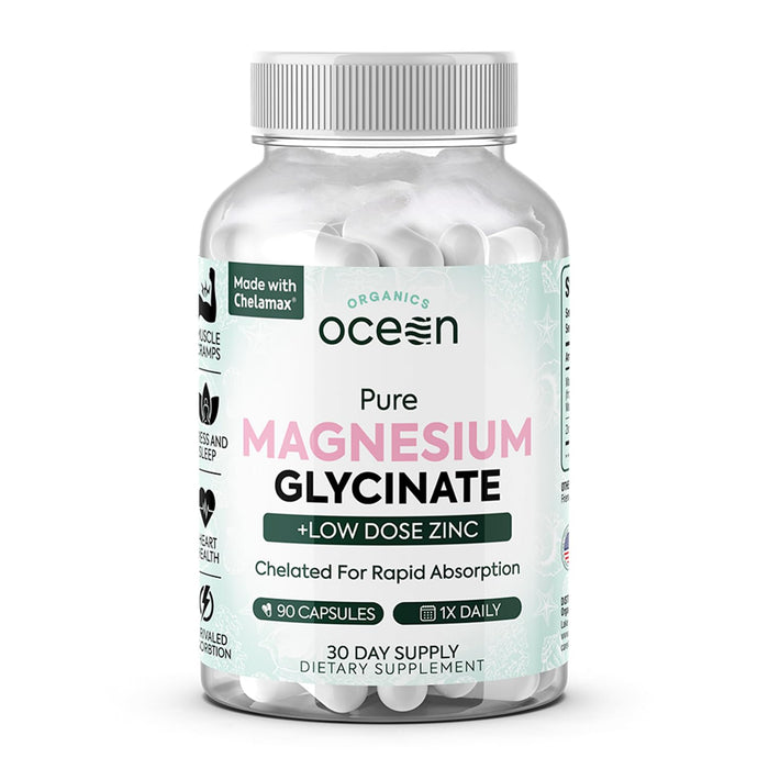 Organics Ocean Magnesium Glycinate with Zinc – Maximum Strength Chelated Magnesium (90 Capsules)