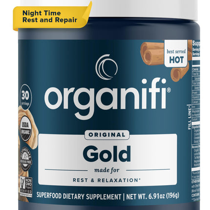 Organifi Gold — Nighttime Relaxation Powder with Turmeric & Reishi, 30 Servings
