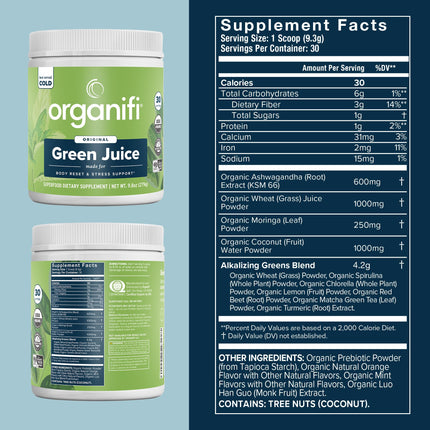 Organifi Green Juice Powder – Organic Superfoods for Energy, Cortisol Balance, Fitness Goals (30-Day Supply)