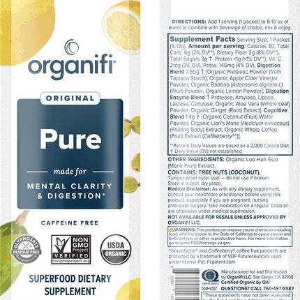 Organifi Pure Smart Packs Lemon – 3-Pack for Organic Brain & Immunity Support