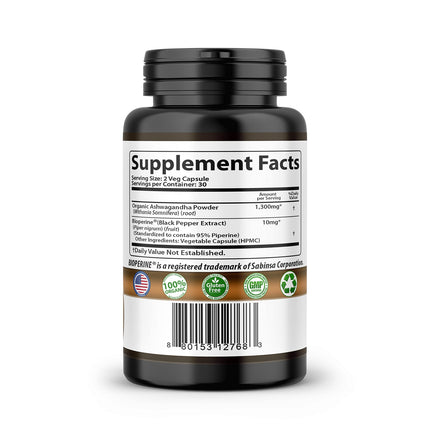 Ashwagandha Capsules with Black Pepper – Extra Strength for Stress, Focus & Mood (60 Capsules)