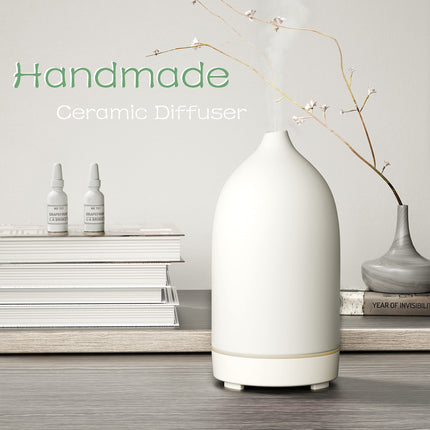 Handmade Ceramic Essential Oil Diffuser – Auto-Off, 9-Color Night Light
