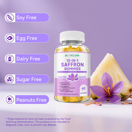 Saffron Gummies for Adults – 60 Count, 10-in-1 Cortisol Support