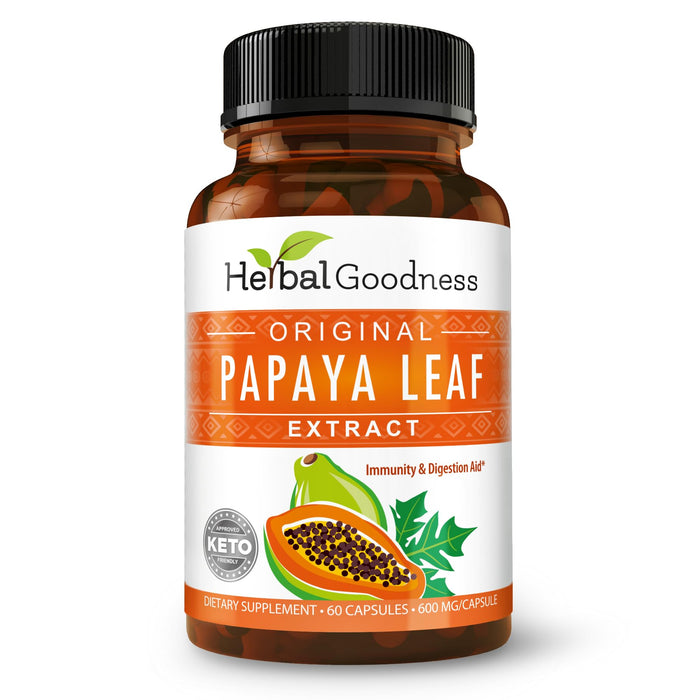 Herbal Goodness Papaya Leaf Extract – 10X Strength, 60/600mg Veg Capsules