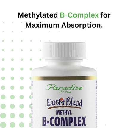 Paradise Herbs Earth's Blend B-Complex | Methylated B Vitamins + Superfoods (60 Caps, Pack of 2)