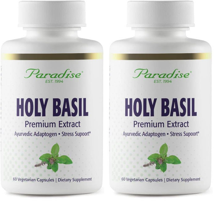 Paradise Herbs Organic Holy Basil Supplement – Whole Spectrum Extract – 60 Veg Caps (Pack of 2)