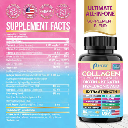 Parrox 14-in-1 Collagen 3-Pack with Biotin & Hyaluronic Acid