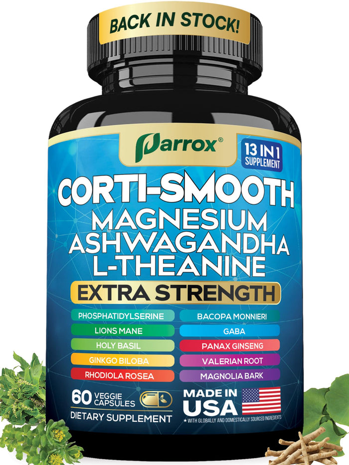 Parrox Corti-Smooth Cortisol Support Supplement (60 Caps) – Magnesium, L-Theanine, Ashwagandha