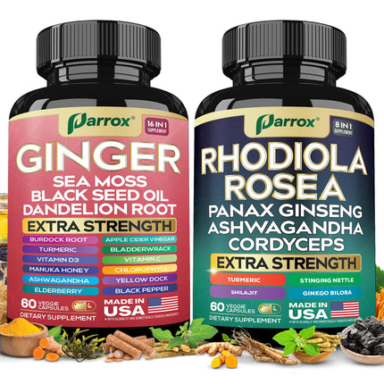 Parrox Dynamic Duo Herbal Bundle – Ginger & Rhodiola (60 Caps Each)