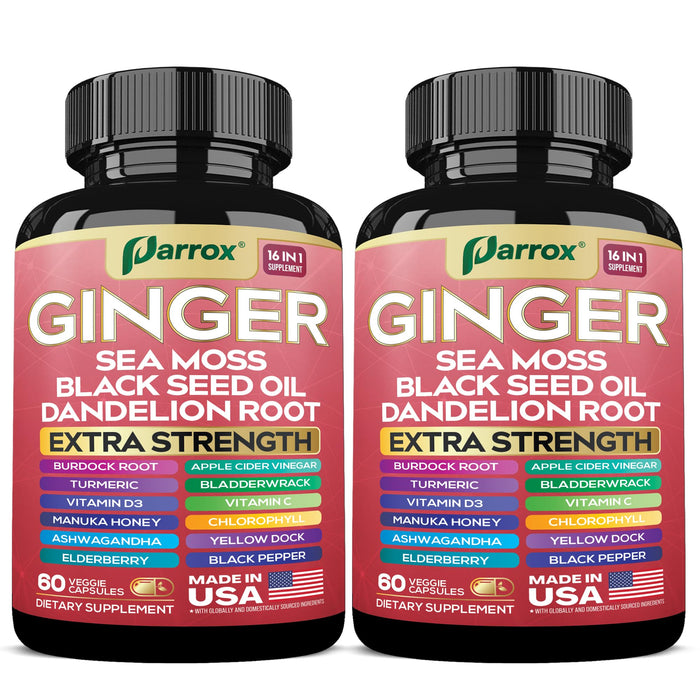 Parrox Ginger 16-in-1 Formula – Ginger, Black Seed Oil, Turmeric & Sea Moss (2 Pack)