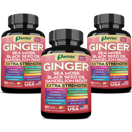 Parrox Ginger 16-in-1 Formula – 3 Pack | Ginger, Turmeric, Sea Moss & More