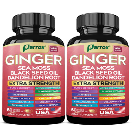 Parrox Ginger 16-in-1 Formula – Ginger, Black Seed Oil, Turmeric & Sea Moss (2 Pack)