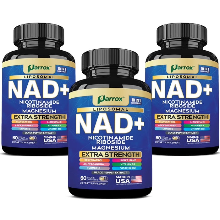 Parrox NAD+ Supplement with Liposomal NAD+ | 10-in-1 Extra Strength (3 Pack)