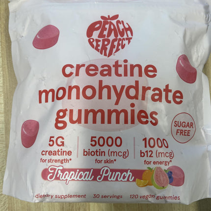 Peach Perfect Creatine Monohydrate Gummies for Women | 5g Creatine, Biotin 5000mcg & Vitamin B12 1000mcg | Vegan, Gluten-Free, Non-GMO | Tropical Punch, 30 Servings