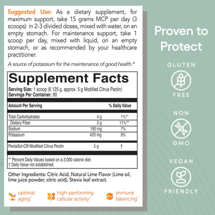 EcoNugenics PectaSol Modified Citrus Pectin – 551g Lime Powder for Total-Body Health & Galectin-3 Support