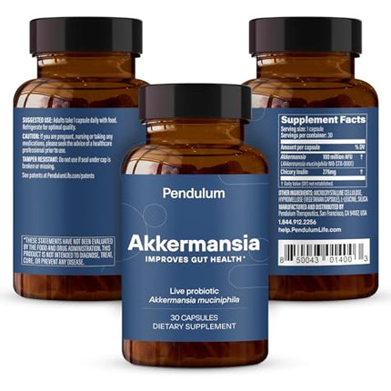 Pendulum Akkermansia Probiotic with Prebiotic Fiber – 100M AFU, Delayed Release, 30 Capsules