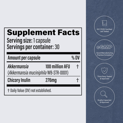Pendulum Akkermansia Probiotic with Prebiotic Fiber – 100M AFU, Delayed Release, 30 Capsules
