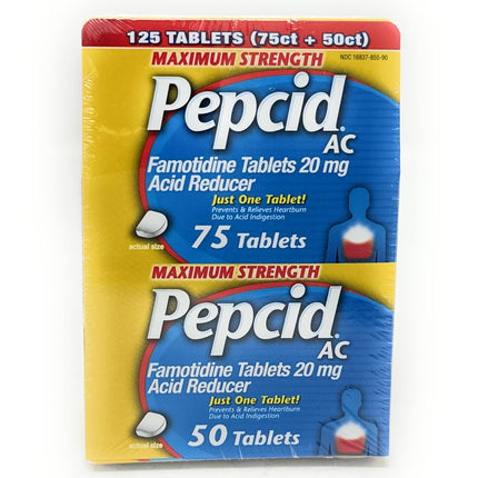 Pepcid AC Maximum Strength - 125 Tablets | Fast-Acting Heartburn Prevention & Acid Control