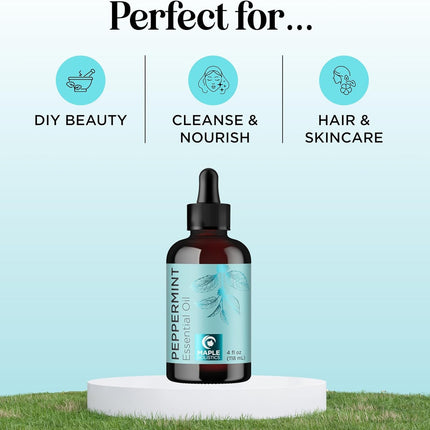 Peppermint Essential Oil for Diffusers – 4oz | 100% Pure Mint Oil for Hair, Skin & Nails