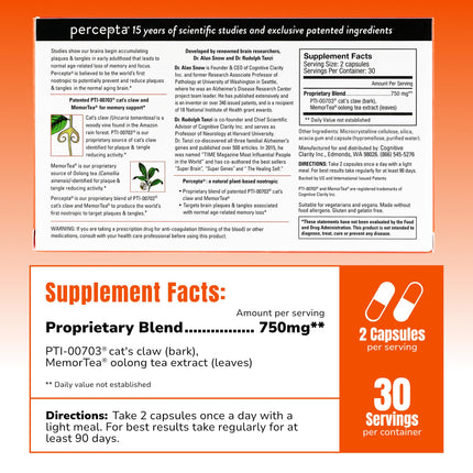 Percepta Plant-Based Memory Support – Natural Nootropic Brain Booster | 30 Day Supply