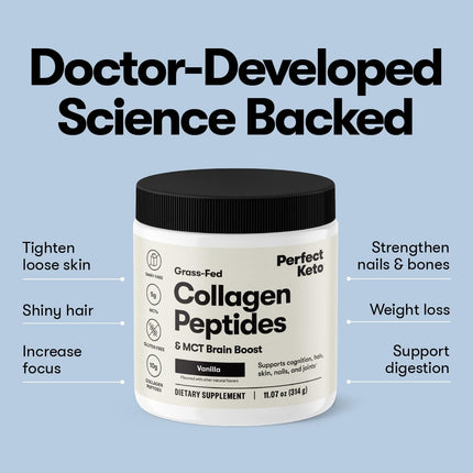 Perfect Keto Collagen Peptides + MCT Oil — Grass-Fed, Type I & III, Vanilla