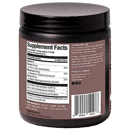 Perfect Keto Exogenous Ketones Powder – BHB Salts for Ketosis, Fasting & Hydration (Chocolate, 8.57 oz)