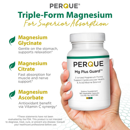 PERQUE Mg Plus Guard — High-Absorption Magnesium Glycinate, 180 Veg Capsules
