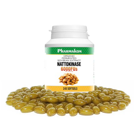 PHARMAKON Nattokinase — Bioavailable Soft Capsules, Organic Fermented Soybean Extract, 6000 FUs