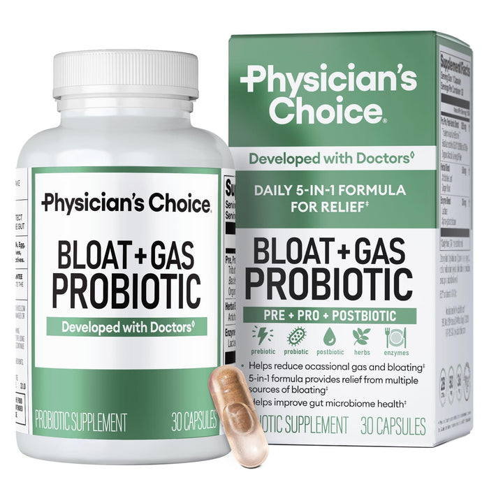 Physician's CHOICE Bloat & Gas Probiotic 30ct — 5-in-1 Digestive Support