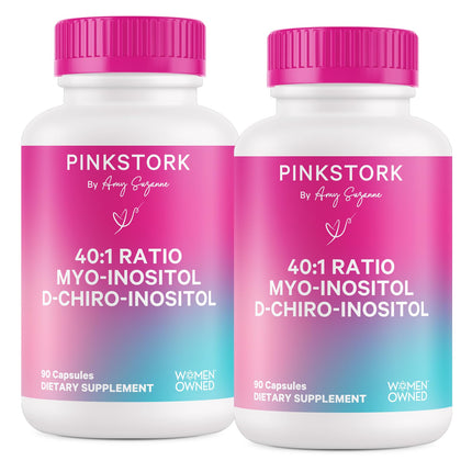 Pink Stork Myo-Inositol & D-Chiro Inositol Supplement – Hormonal Balance for Women, 40:1 Ratio, 180 Capsules