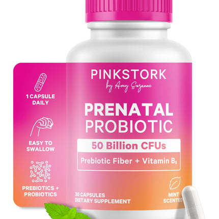Pink Stork Prenatal Probiotic for Women - 50B CFUs, B6, Mint - 30 Caps