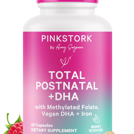 Pink Stork Total Postnatal Vitamins – Vegan DHA, Iron, Folate & B12 | 1 Month Supply