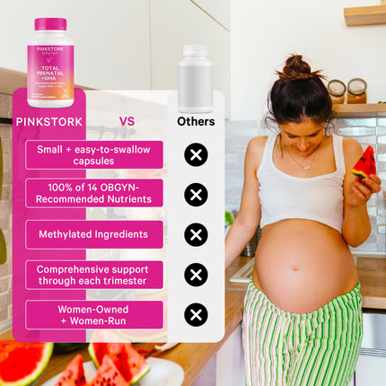 Pink Stork Total Prenatal Vitamins with DHA – Berry Essence, 60 Capsules
