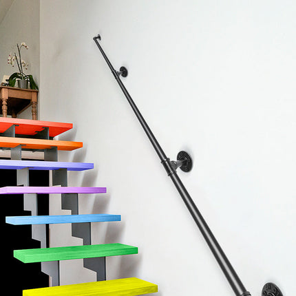 VEVOR 2-13ft Secure Pipe Stair Handrails Staircase 440lbs Handrails Carbon Steel For Wall Mount Stairs Indoors And Outdoor Black