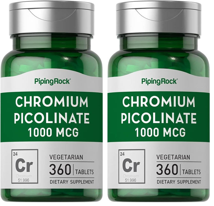 Piping Rock Chromium Picolinate 1000mcg - 360 Tablets | Vegetarian, Non-GMO, Gluten Free | Pack of 2