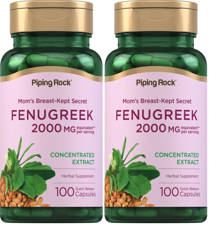 Piping Rock Fenugreek Capsules 2000mg | 100 Pills | Pack of 2 | Non-GMO, Gluten Free