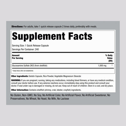 Piping Rock Glucosamine Sulfate 1000mg | 240 Capsules | Joint Support