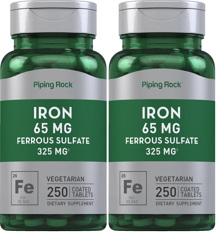 Piping Rock Iron 65mg Ferrous Sulfate | 250 Tablets | High Potency | Pack of 2
