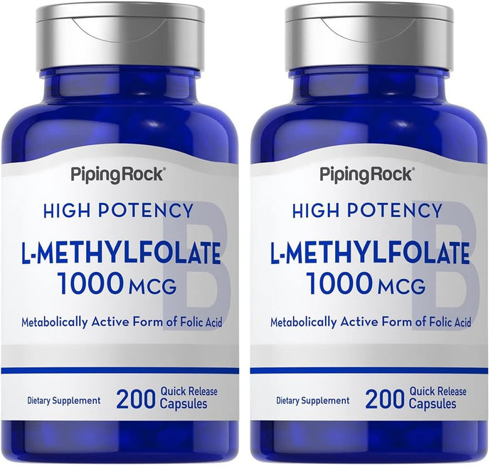 Piping Rock L-Methylfolate 1000 mcg – 200 Capsules (Pack of 2) | Active Folate, Non-GMO, Gluten Free