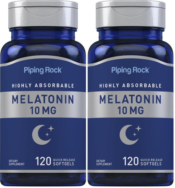 Piping Rock Melatonin 10mg – 120 Softgels (Pack of 2) | Quick Release