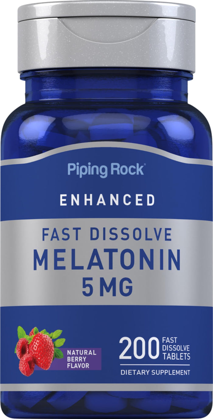Piping Rock Melatonin 5mg – 200 Fast Dissolve Tablets | Berry Flavor | Vegetarian, Non-GMO, Gluten Free