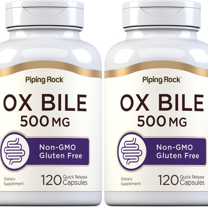 Piping Rock Ox Bile Supplement 500mg | 120 Capsules | Digestive Enzyme | Non-GMO, Gluten Free | Pack of 2