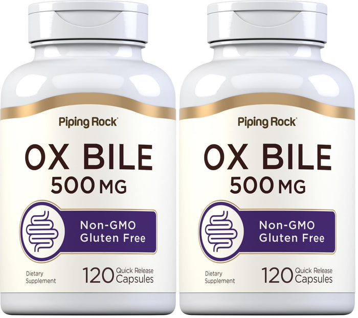 Piping Rock Ox Bile Supplement 500mg | 120 Capsules | Digestive Enzyme | Non-GMO, Gluten Free | Pack of 2