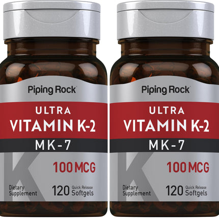 Piping Rock Vitamin K2 MK7 100 mcg - 120 Softgels (Pack of 2) | Non-GMO Gluten Free
