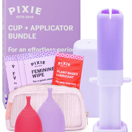 Pixie Cup 2-Cup Menstrual Cup & Applicator Bundle — Medical-Grade Silicone, Metal-Free