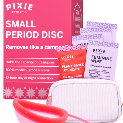 Pixie Menstrual Disc — 100% Medical-Grade Silicone, Ranked #1 Tampon Alternative, 12-Hour Wear, 3-Tampon Capacity (Small)