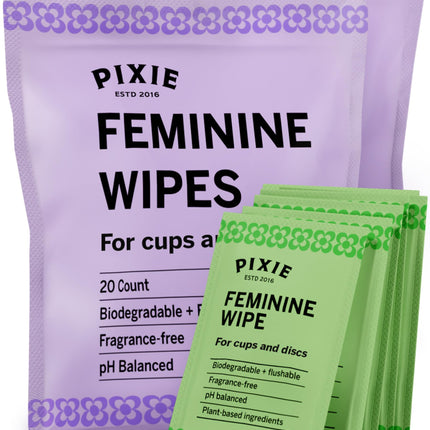 Pixie Cup Feminine Wipes – Flushable, Biodegradable, pH-Balanced & Unscented (40 Count)