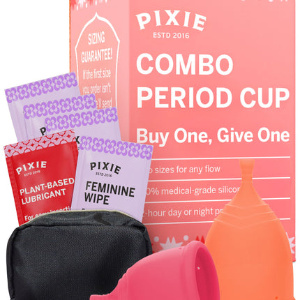 2 Pixie Menstrual Cups – 100% Medical-Grade Silicone, No Metals or Toxins | 12-Hour Wear | Buy One Give One (Combo)