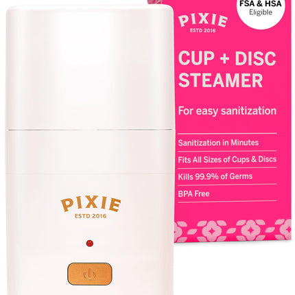 Pixie Cup Steam Cleaner: 3-Min Sterilization, 99.9% Germ Kill, FSA Eligible